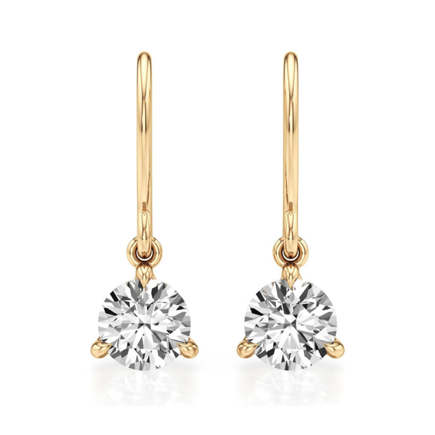 round lab grown diamond drop earrings yellow gold front