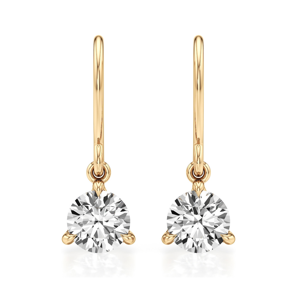 round lab grown diamond drop earrings yellow gold front round lab grown diamond drop earrings yellow gold front