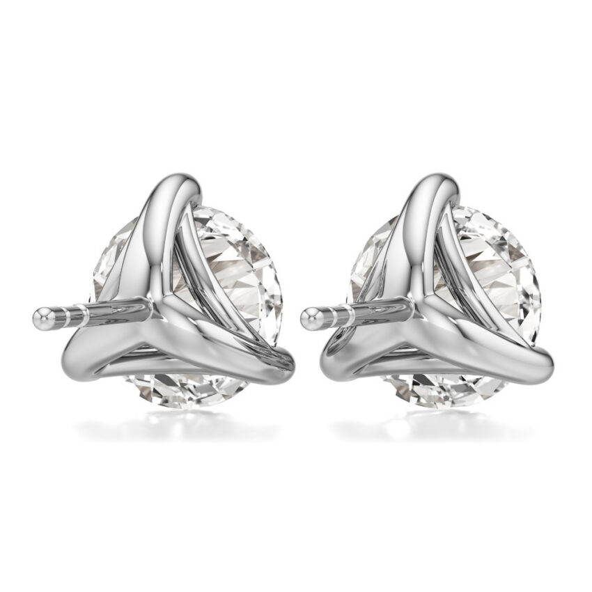 round lab grown diamond stud earrings platinum back