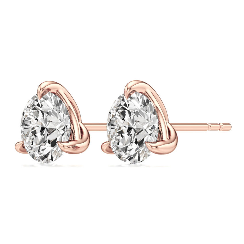 round lab grown diamond stud earrings rose gold angle