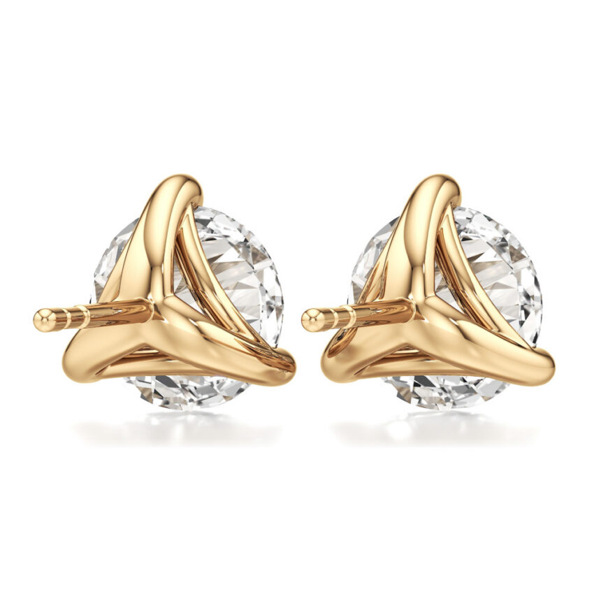 round lab grown diamond stud earrings yellow gold back