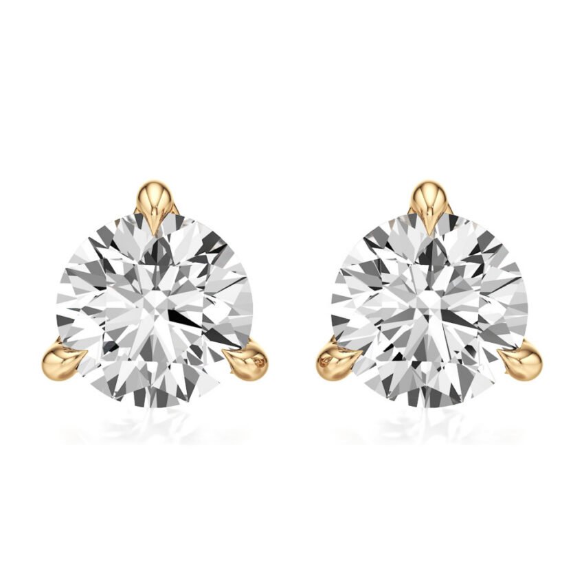 round lab grown diamond stud earrings yellow gold front
