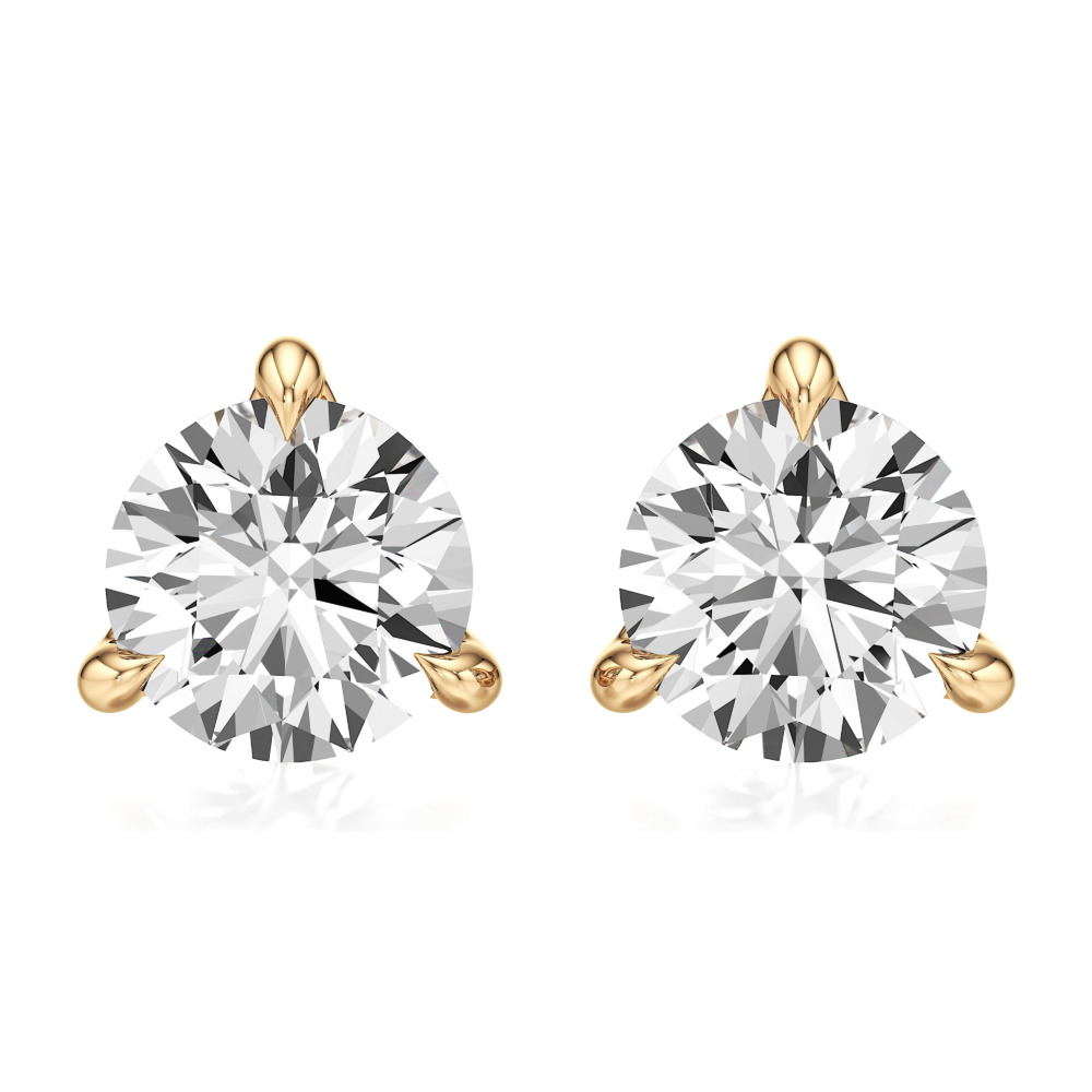 round lab grown diamond stud earrings yellow gold front round lab grown diamond stud earrings yellow gold front