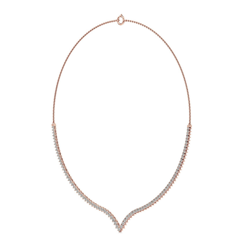 v collar lab grown diamond tennis necklace rose gold angle