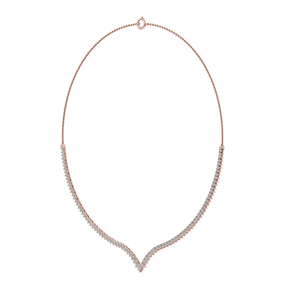 v collar lab grown diamond tennis necklace rose gold angle