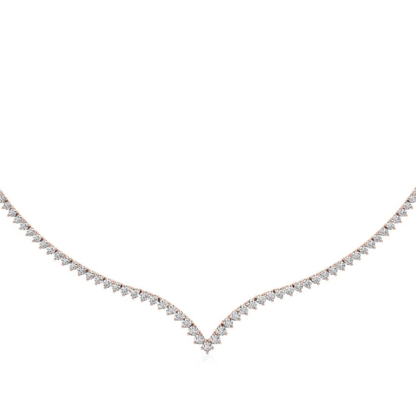 v collar lab grown diamond tennis necklace rose gold back