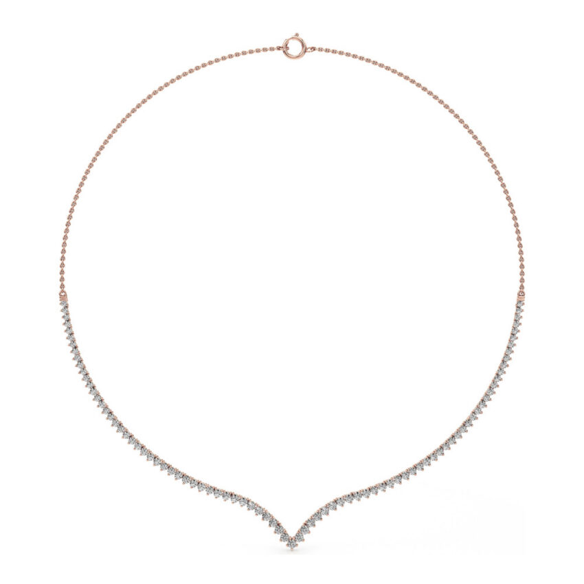 v collar lab grown diamond tennis necklace rose gold front
