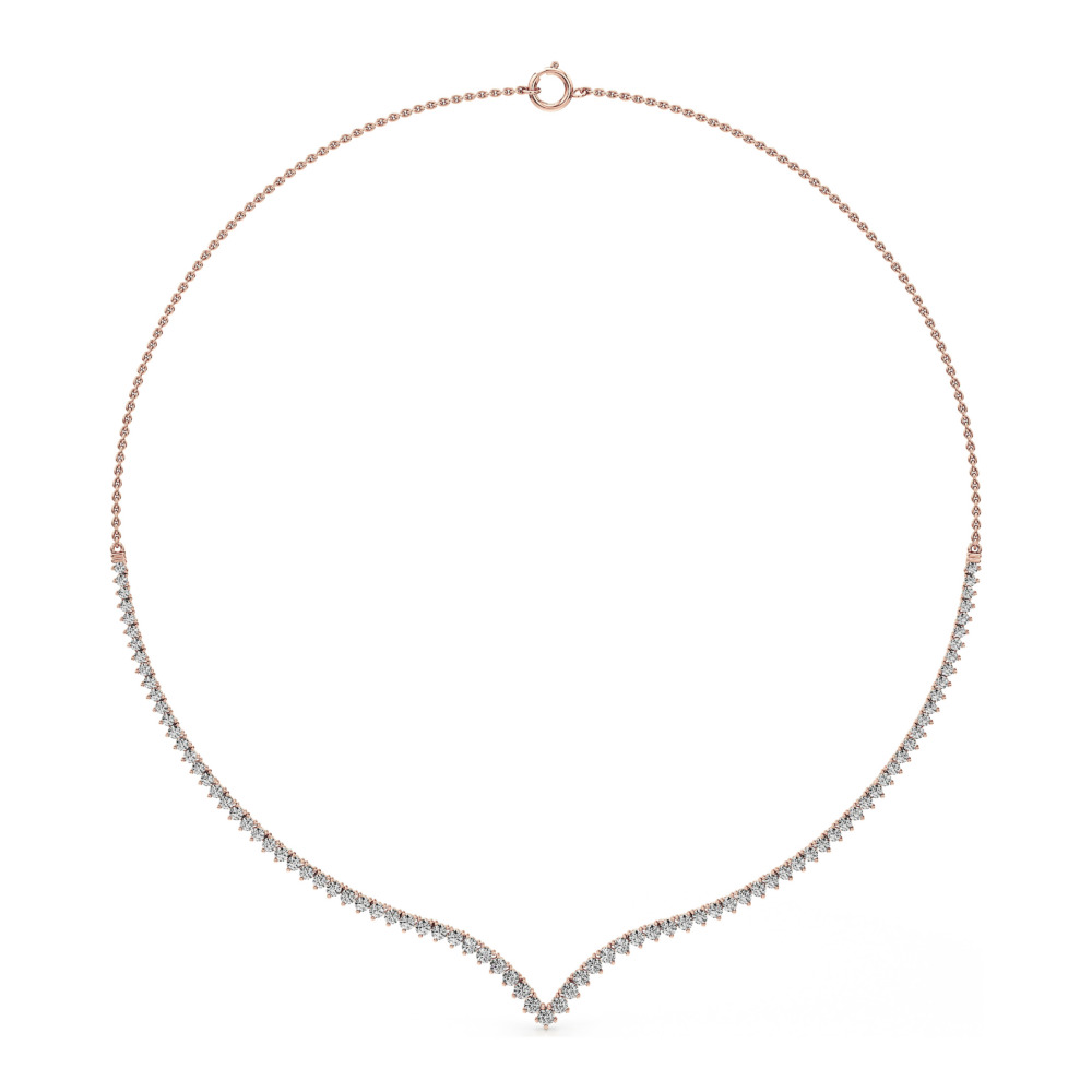 v collar lab grown diamond tennis necklace rose gold front v collar lab grown diamond tennis necklace rose gold front