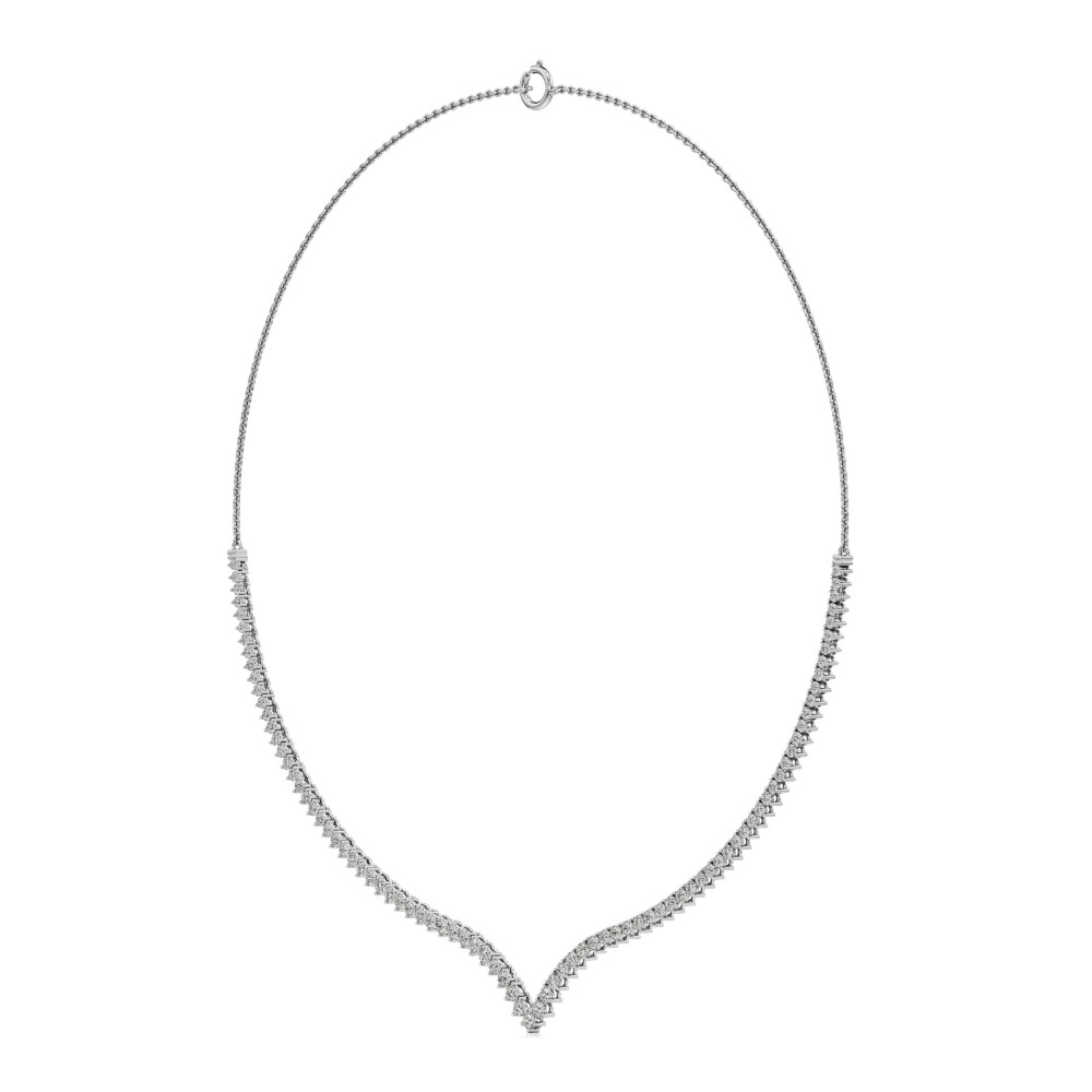 v collar lab grown diamond tennis necklace white gold angle