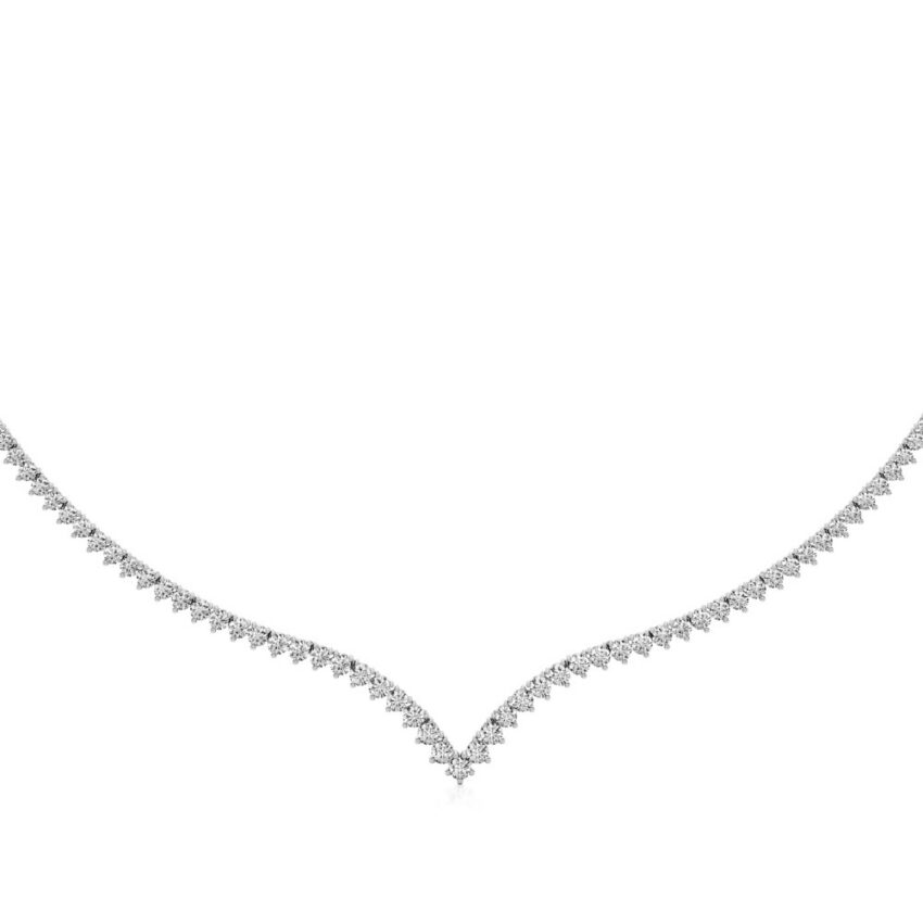 v collar lab grown diamond tennis necklace white gold back