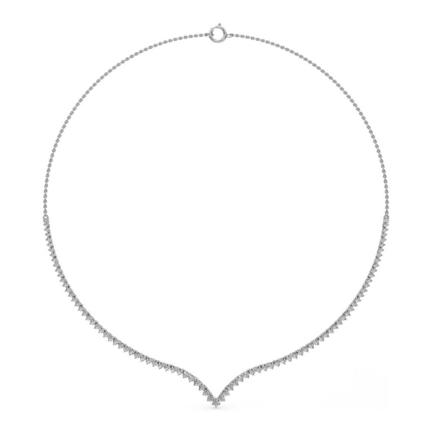 v collar lab grown diamond tennis necklace white gold front