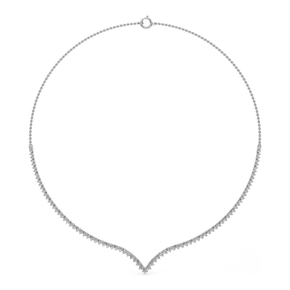 v collar lab grown diamond tennis necklace white gold front
