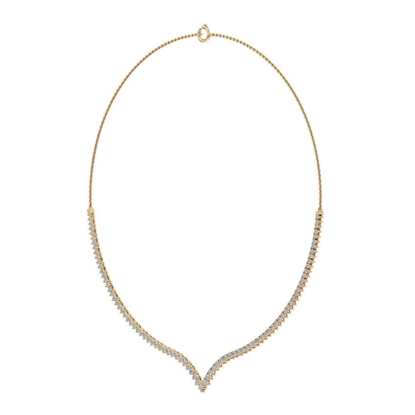 v collar lab grown diamond tennis necklace yellow gold angle