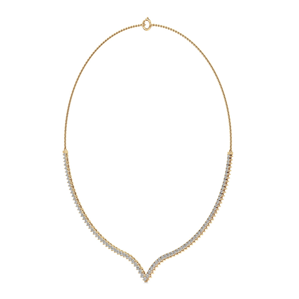 v collar lab grown diamond tennis necklace yellow gold angle