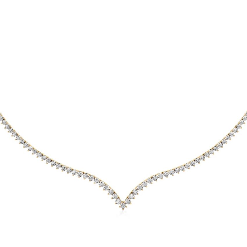 v collar lab grown diamond tennis necklace yellow gold back