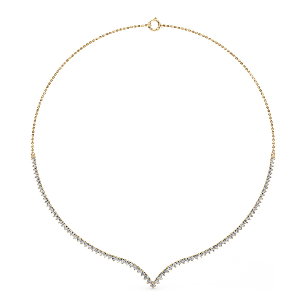 v collar lab grown diamond tennis necklace yellow gold front v collar lab grown diamond tennis necklace yellow gold front