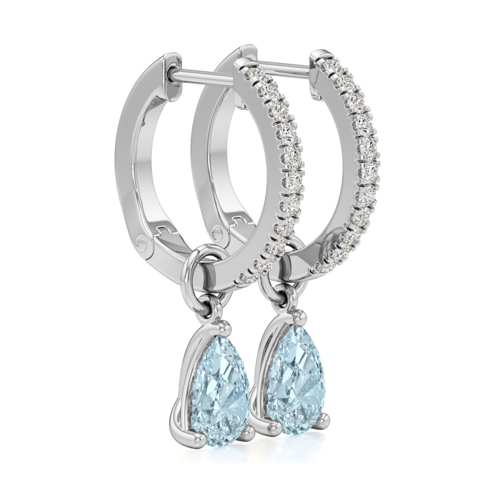aqua sapphire aquamarine pear hoop earrings platinum angle