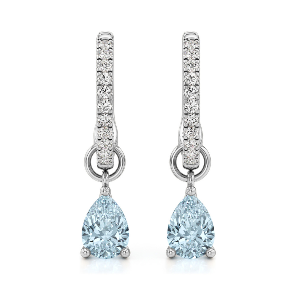 aqua sapphire aquamarine pear hoop earrings platinum front aqua sapphire aquamarine pear hoop earrings platinum front