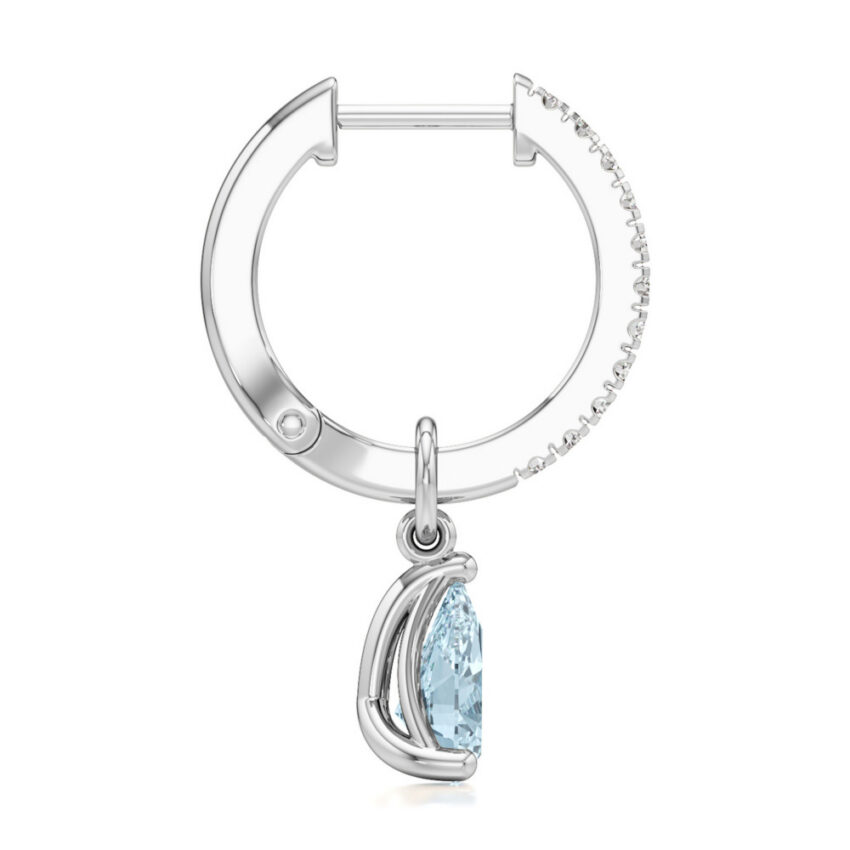 aqua sapphire aquamarine pear hoop earrings platinum side