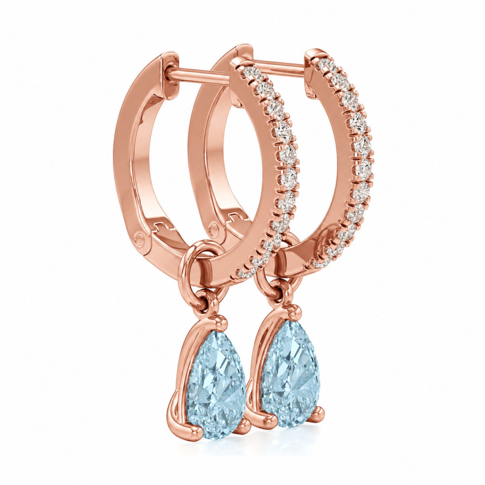 aqua sapphire aquamarine pear hoop earrings rose gold angle