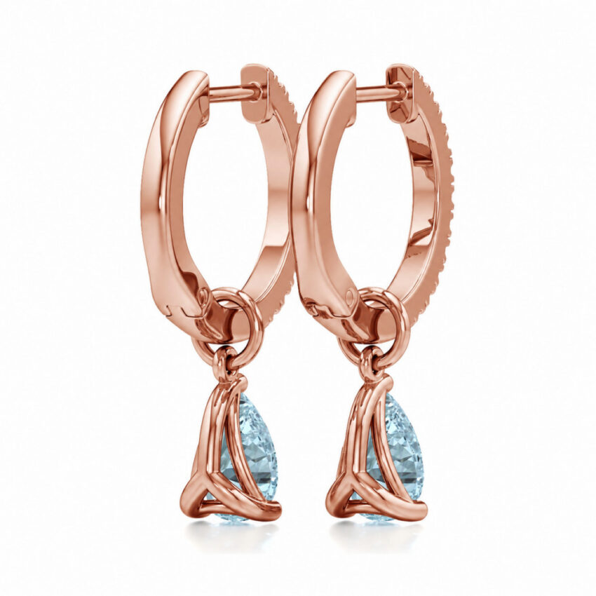 aqua sapphire aquamarine pear hoop earrings rose gold back