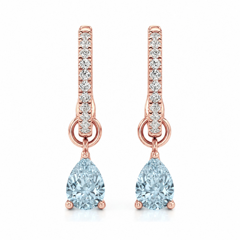 aqua sapphire aquamarine pear hoop earrings rose gold front aqua sapphire aquamarine pear hoop earrings rose gold front