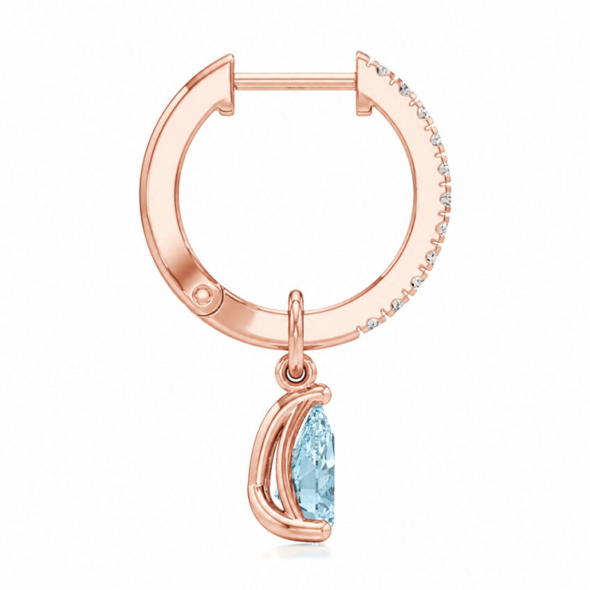 aqua sapphire aquamarine pear hoop earrings rose gold side