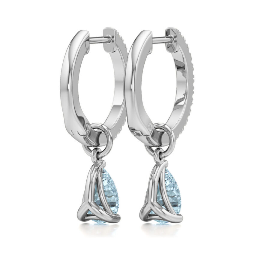 aqua sapphire aquamarine pear hoop earrings white gold back