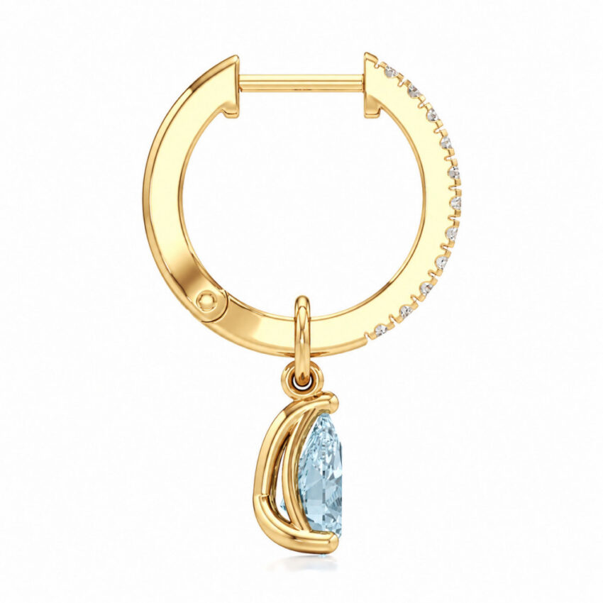 aqua sapphire aquamarine pear hoop earrings yellow gold side