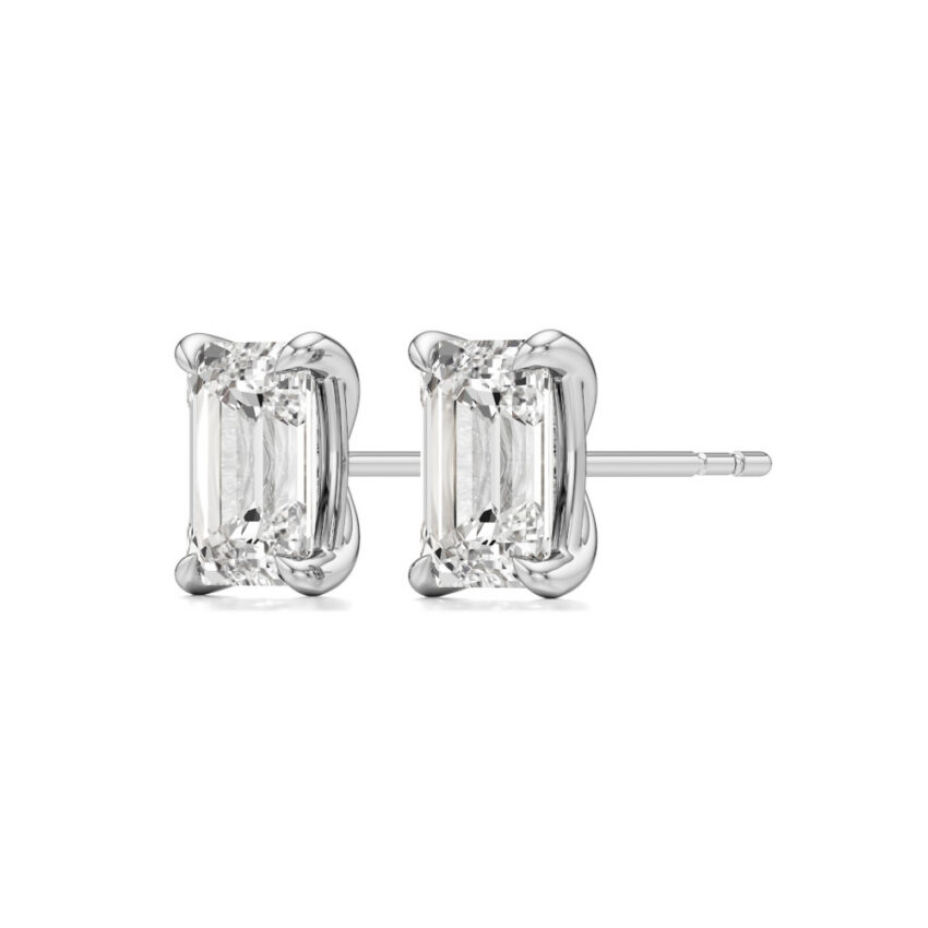 emerald cut lab grown diamond stud earrings platinum angle