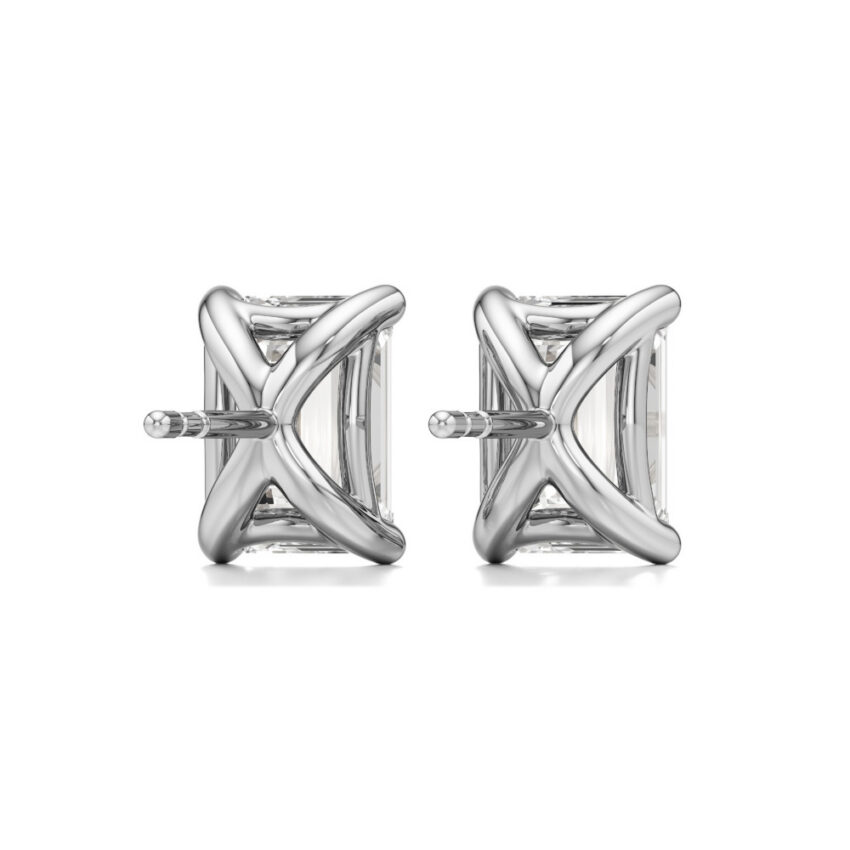 emerald cut lab grown diamond stud earrings platinum back