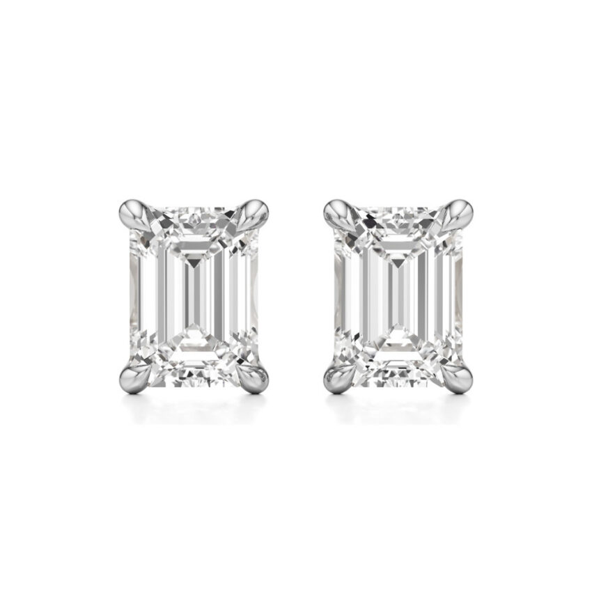 emerald cut lab grown diamond stud earrings platinum front