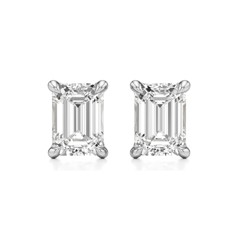 emerald cut lab grown diamond stud earrings platinum front emerald cut lab grown diamond stud earrings platinum front