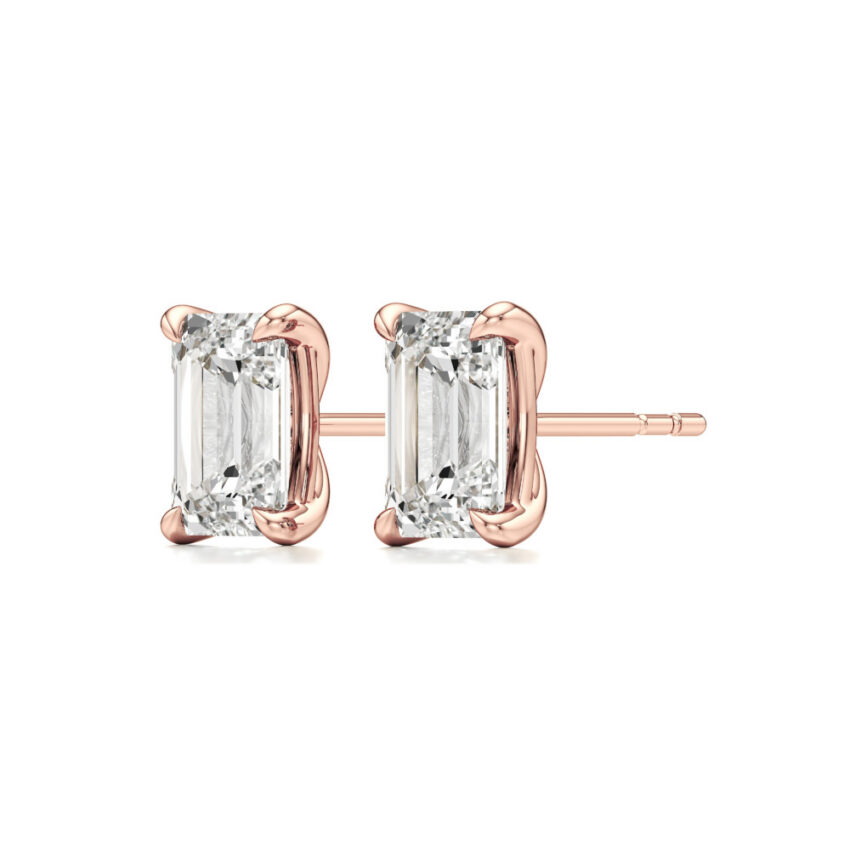 emerald cut lab grown diamond stud earrings rose gold angle