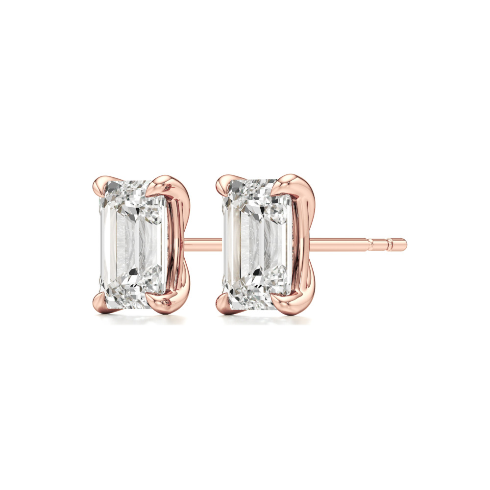 emerald cut lab grown diamond stud earrings rose gold angle