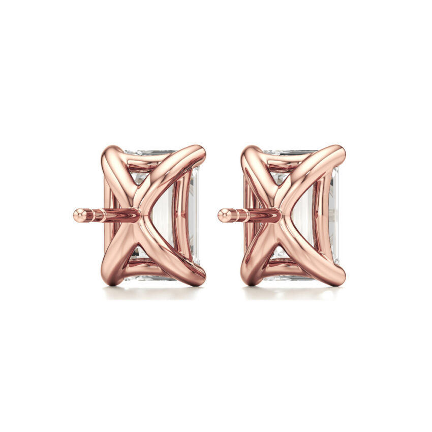 emerald cut lab grown diamond stud earrings rose gold back