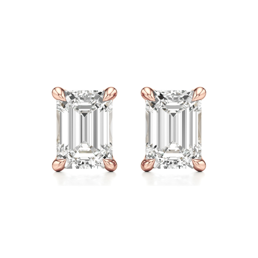 emerald cut lab grown diamond stud earrings rose gold front emerald cut lab grown diamond stud earrings rose gold front