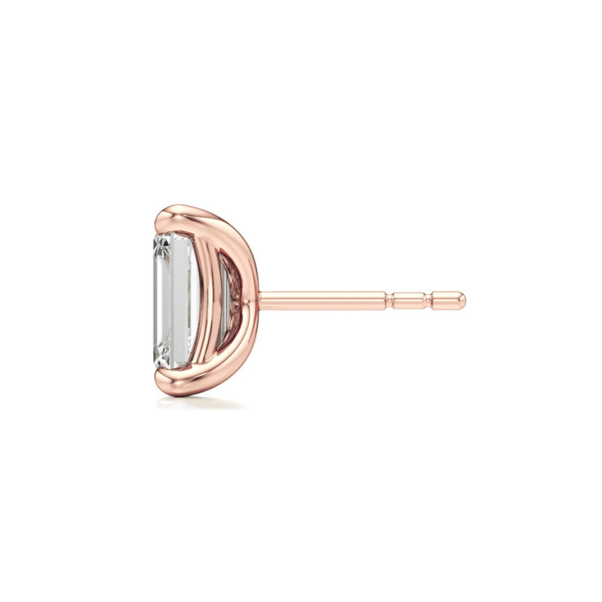 emerald cut lab grown diamond stud earrings rose gold side
