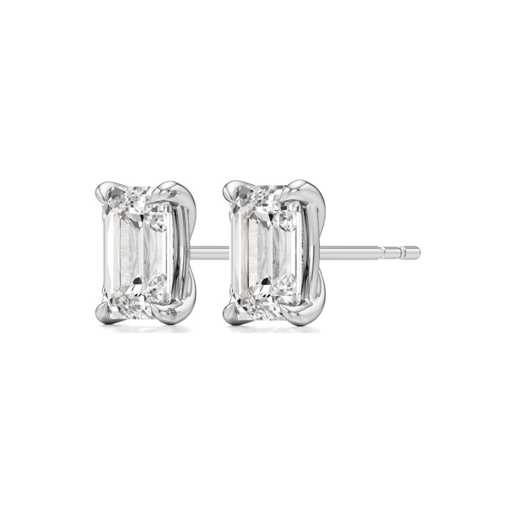 emerald cut lab grown diamond stud earrings white gold angle