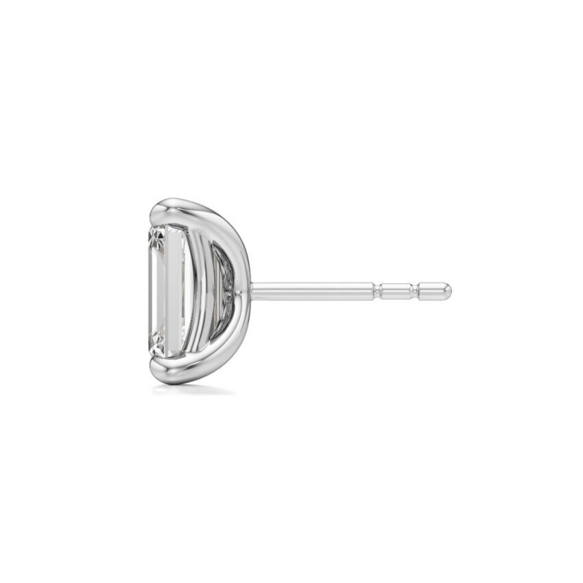 emerald cut lab grown diamond stud earrings white gold side