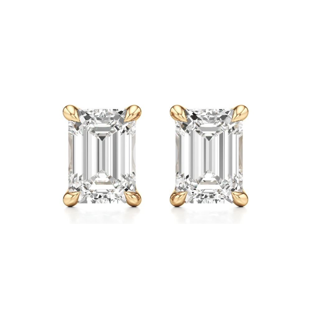 emerald cut lab grown diamond stud earrings yellow gold front emerald cut lab grown diamond stud earrings yellow gold front