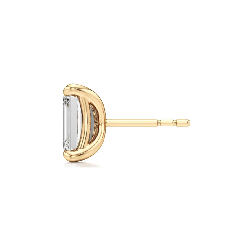 emerald cut lab grown diamond stud earrings yellow gold side
