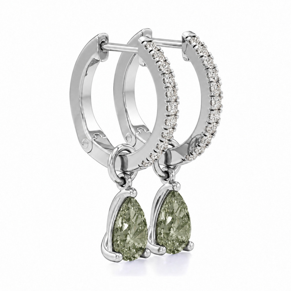 light green sapphire pear hoop earrings platinum angle