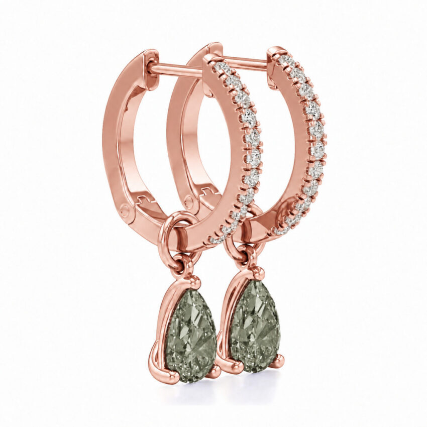 light green sapphire pear hoop earrings rose gold angle