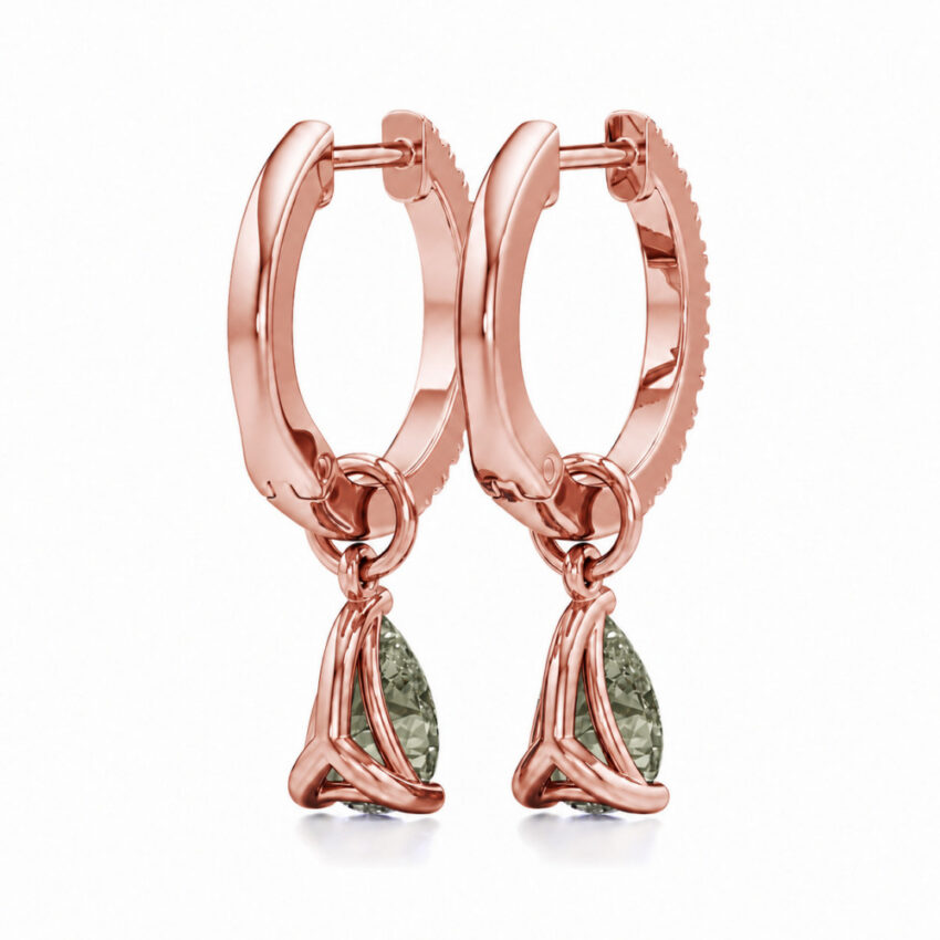light green sapphire pear hoop earrings rose gold back