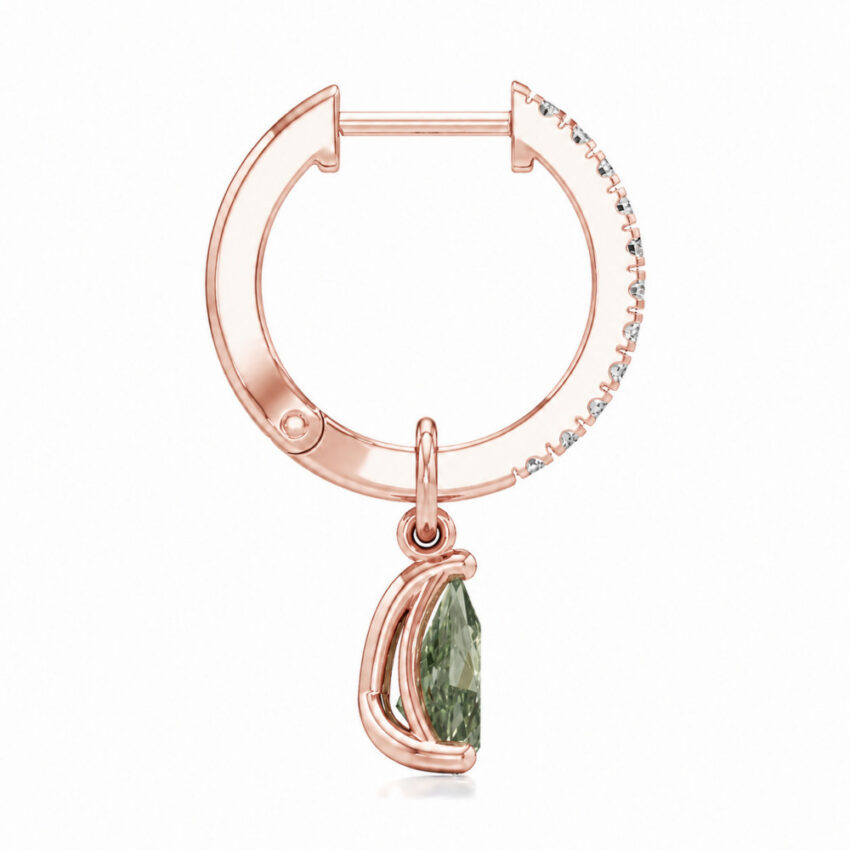 light green sapphire pear hoop earrings rose gold side