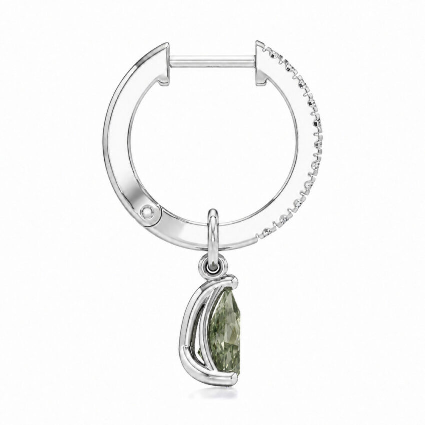 light green sapphire pear hoop earrings white gold side