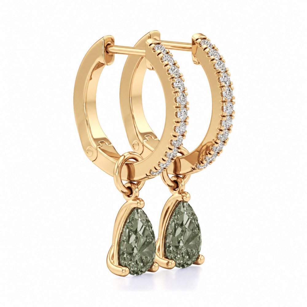light green sapphire pear hoop earrings yellow gold angle