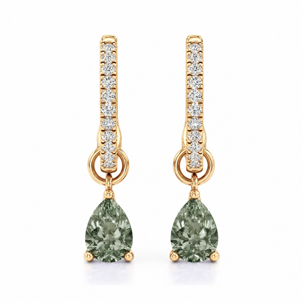 light green sapphire pear hoop earrings yellow gold front light green sapphire pear hoop earrings yellow gold front