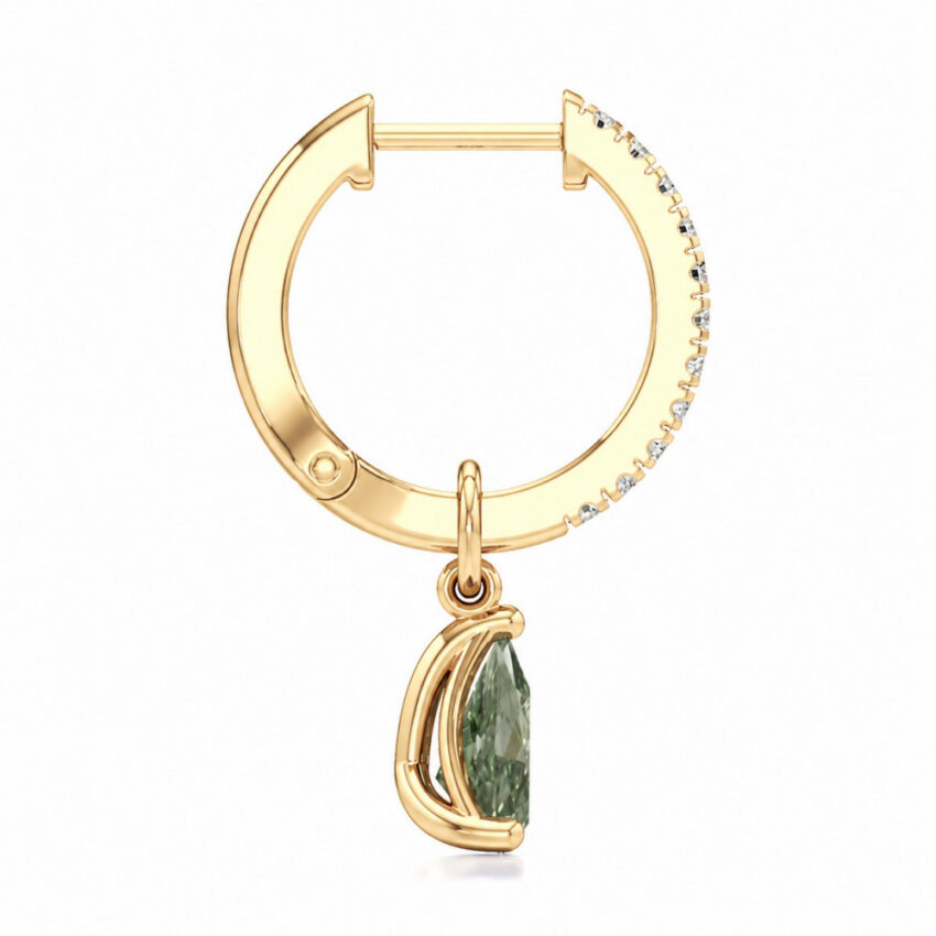 light green sapphire pear hoop earrings yellow gold side